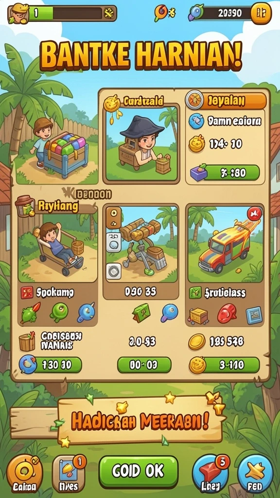 Menampilkan berbagai item koleksi yang tersedia dalam game.